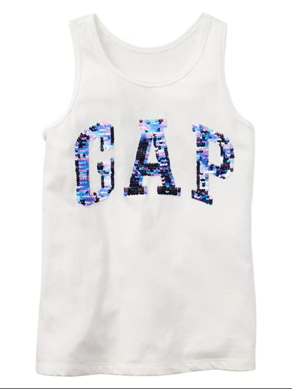 GAP Kids Girls Sz XL (12) Reversible Sequin Logo Tank Top Off White